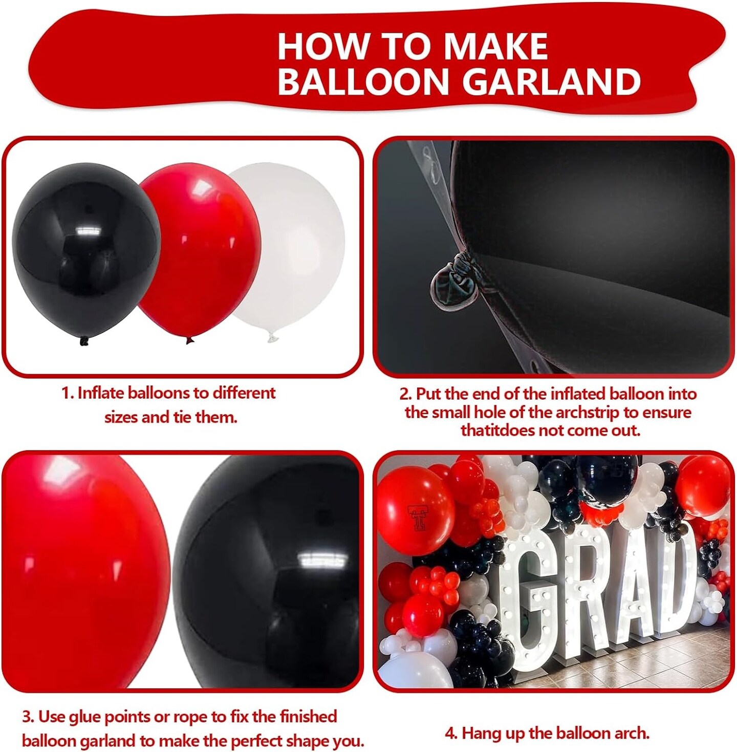 Red Black and White Balloon Arch Kit, 140Pcs Red and Black White Silver Garland kit, 18 12 10 5 Inch Different Size Balloons for Birthday Party Anniversary Racing Car New Year Prom Decorations