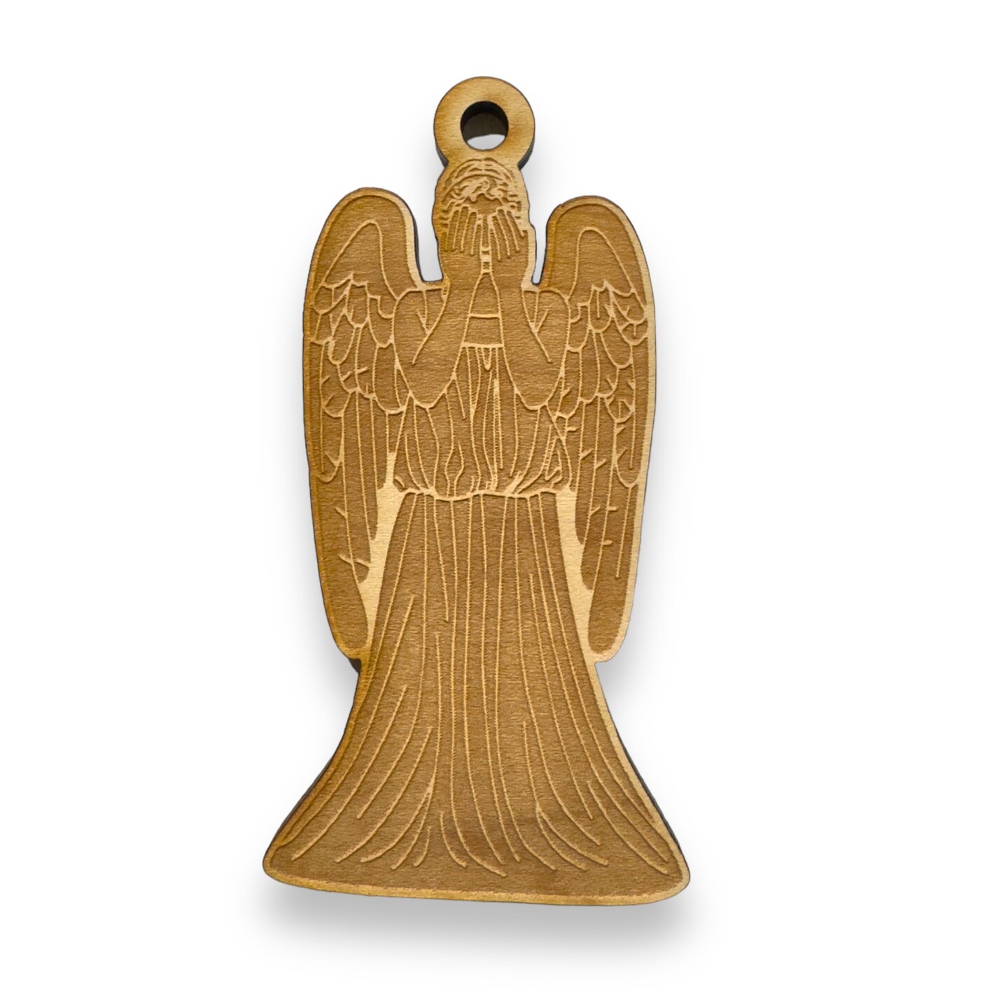 Ornament - Weeping Angel - Raw Wood 4x2in Ornament - Weeping Angel - Raw Wood 4x2in