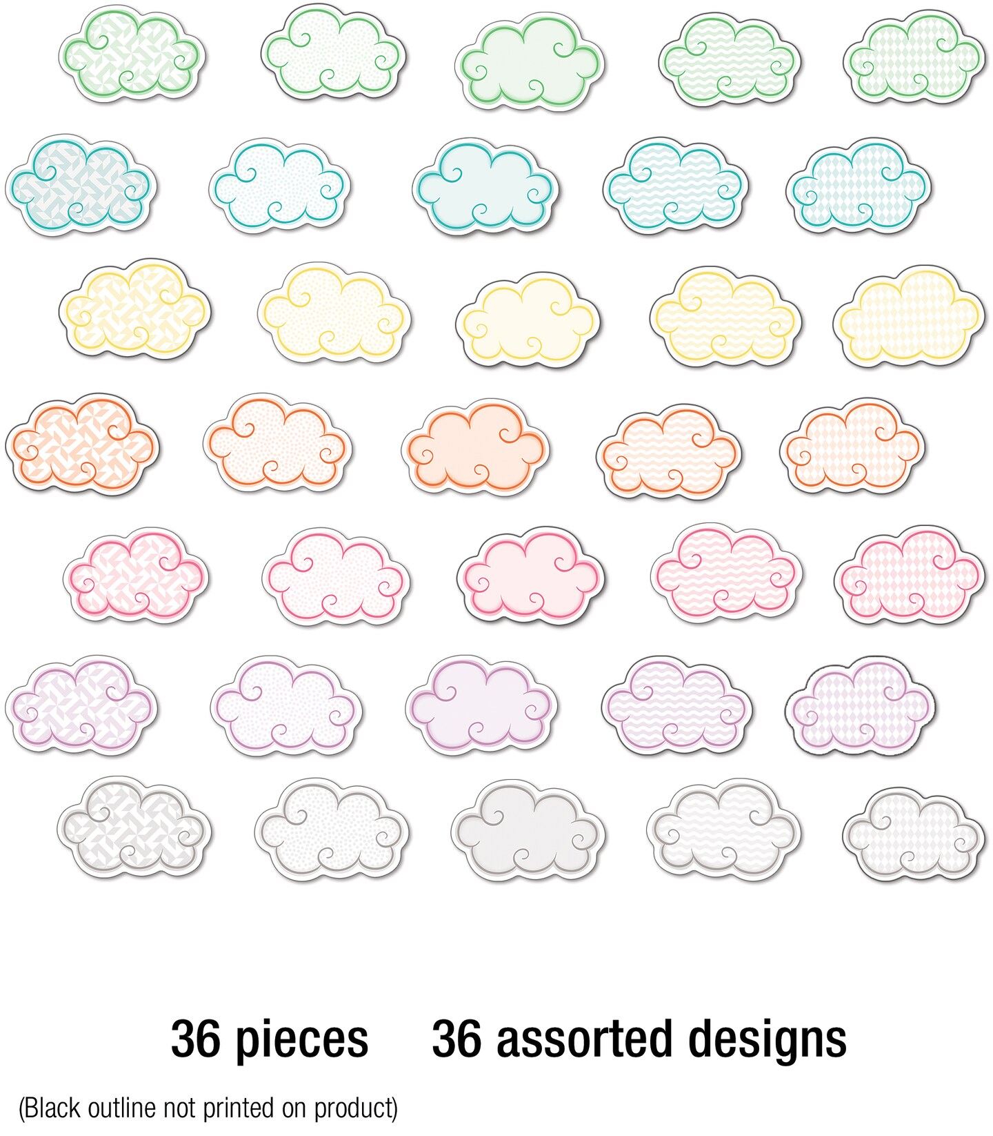 Carson Dellosa 36 Mini Clouds Cutouts, Colorful Cloud Cutouts for Classroom, Mini Cloud Shaped Cutouts for Bulletin Board, Cork Board, White Board, Nursery, Baby Shower, Party, and Classroom D&#xE9;cor