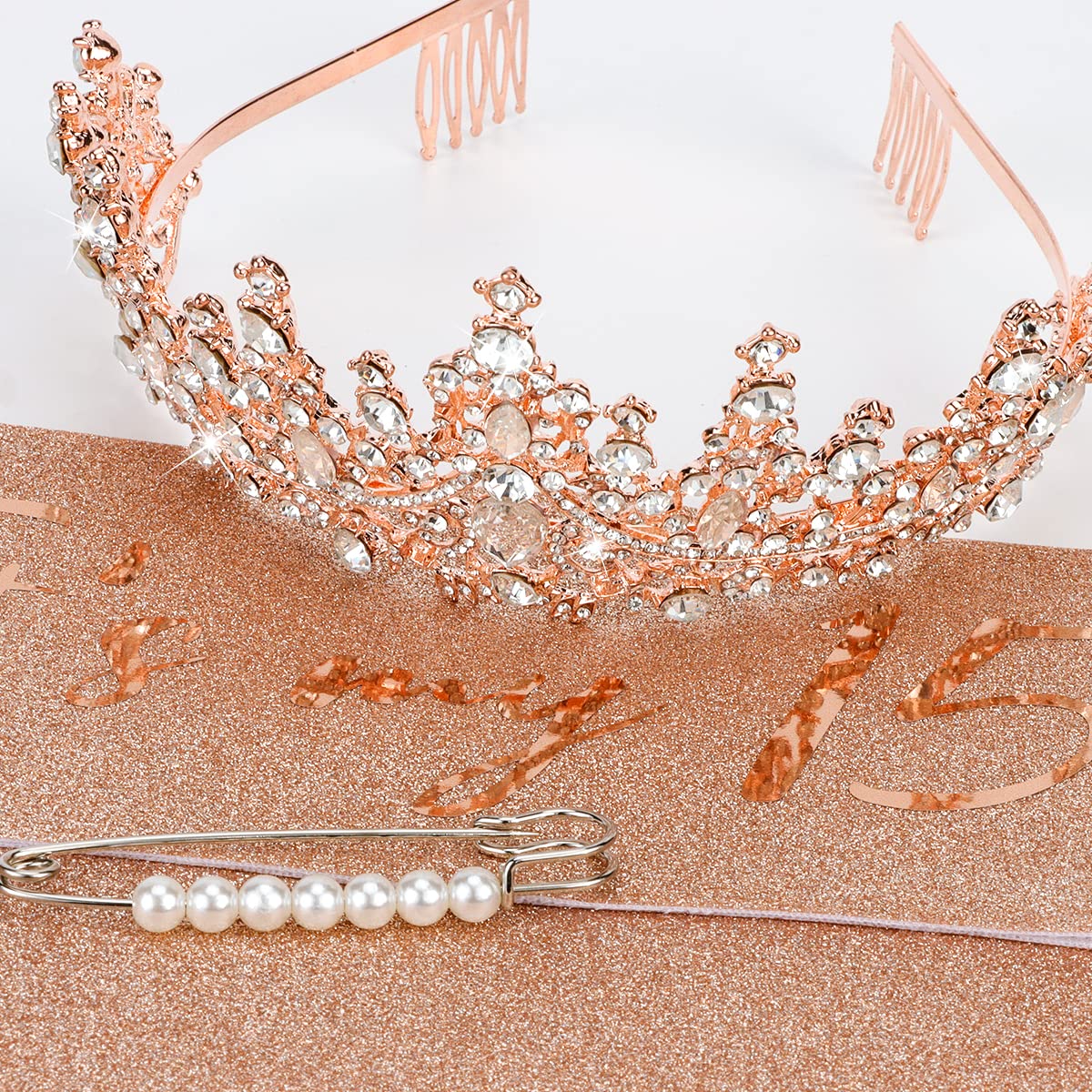 15 Birthday Decorations for Girls, Rose Gold Birthday Sash and Tiara for Girls, It's My 15th Birthday Decorations for Girls, Quinceanera Crown Fabulous Birthday Party Favor Supplies for Girls
