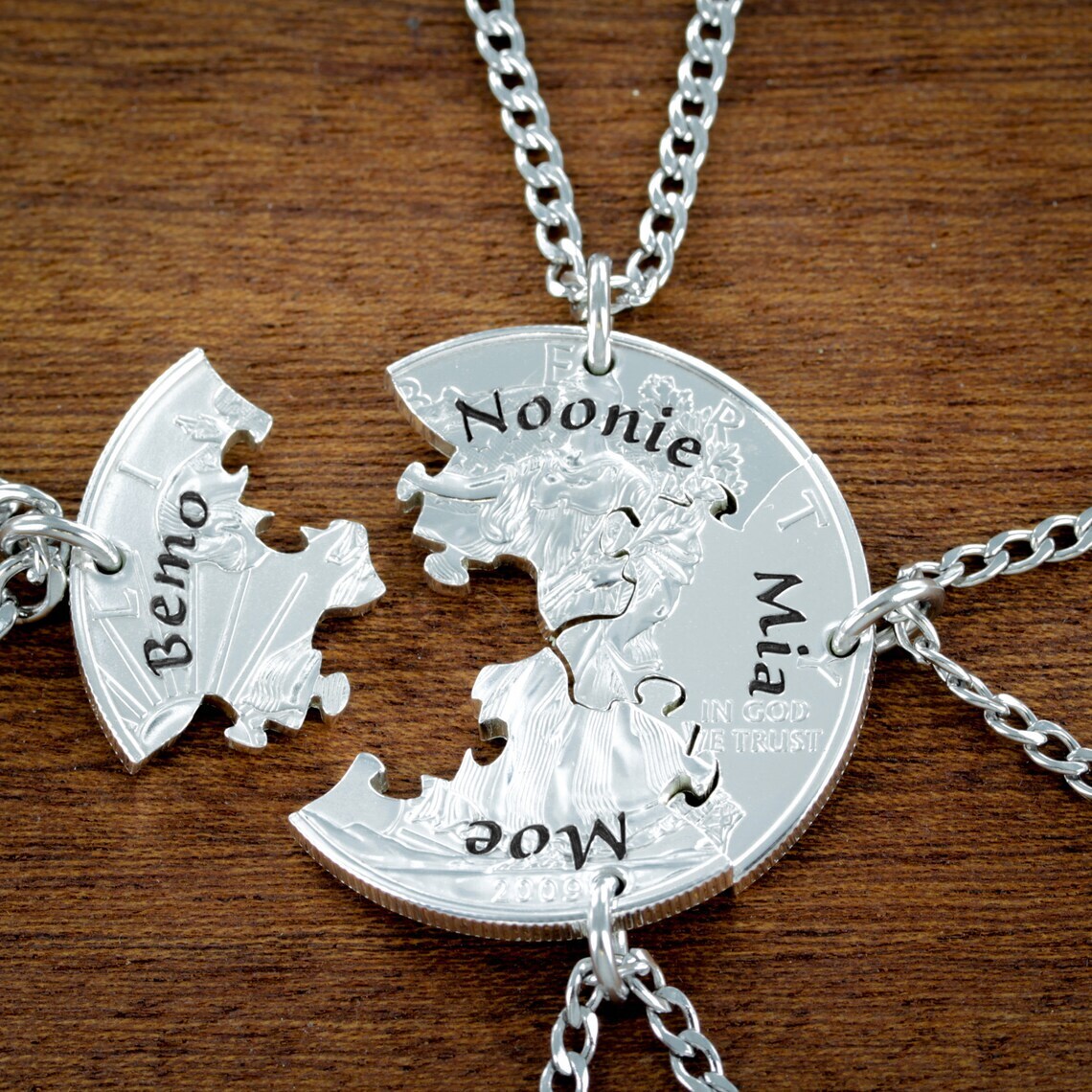 4 Puzzle Piece Necklace Set, Best Friends Personalized Name Necklaces ...