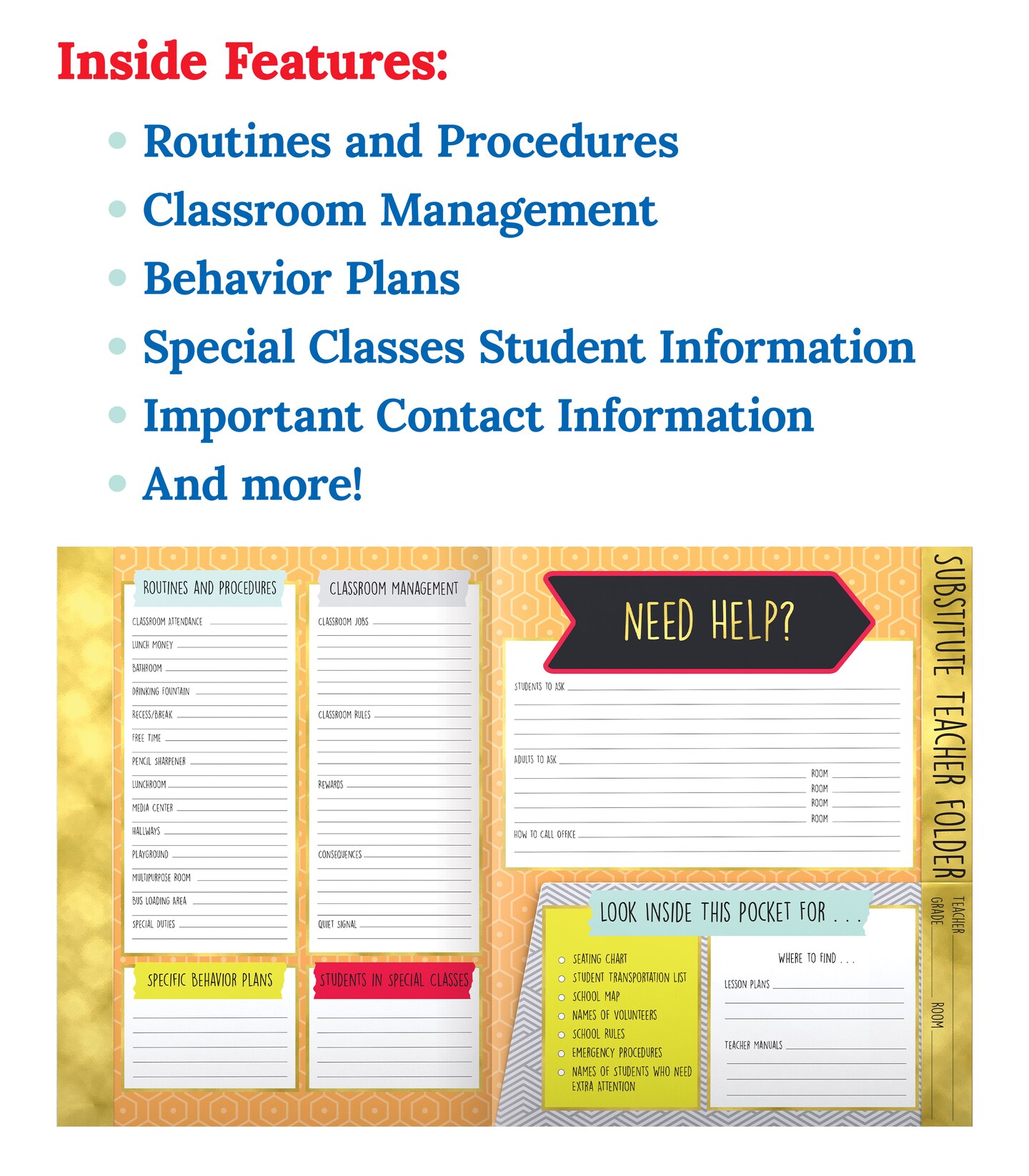 Carson Dellosa 6-Pack Substitute Teacher Folder, Schedules, Routines, Procedures, Classroom Management, Contact Information, and More With Pockets, Desk Organizer School Supplies