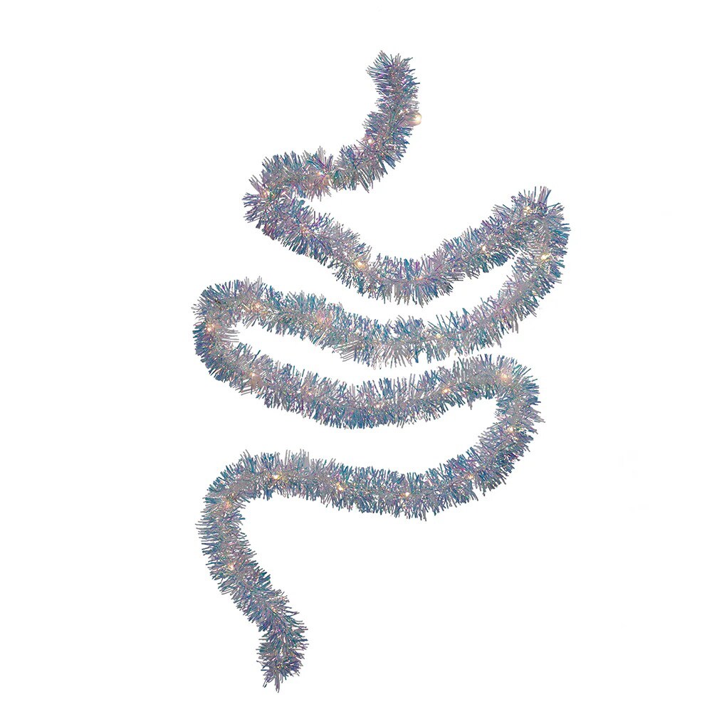 Kurt Adler 9.25' LED Lighted Iridescent Tinsel Christmas Garland, Warm White Lights
