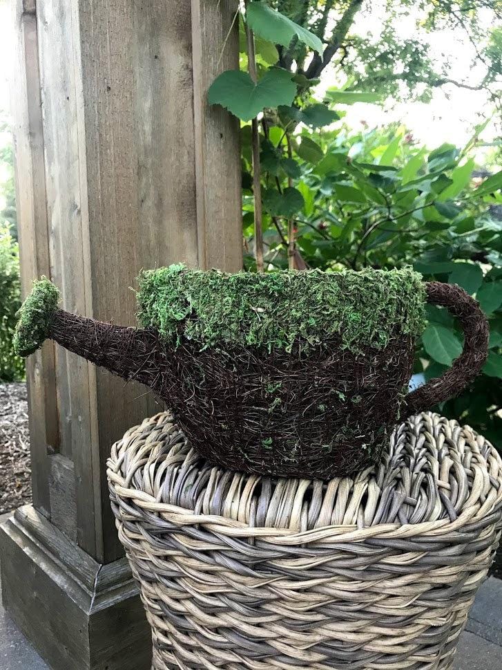 Watering Can PLANTER - Natural MOSS &#x26; Wicker