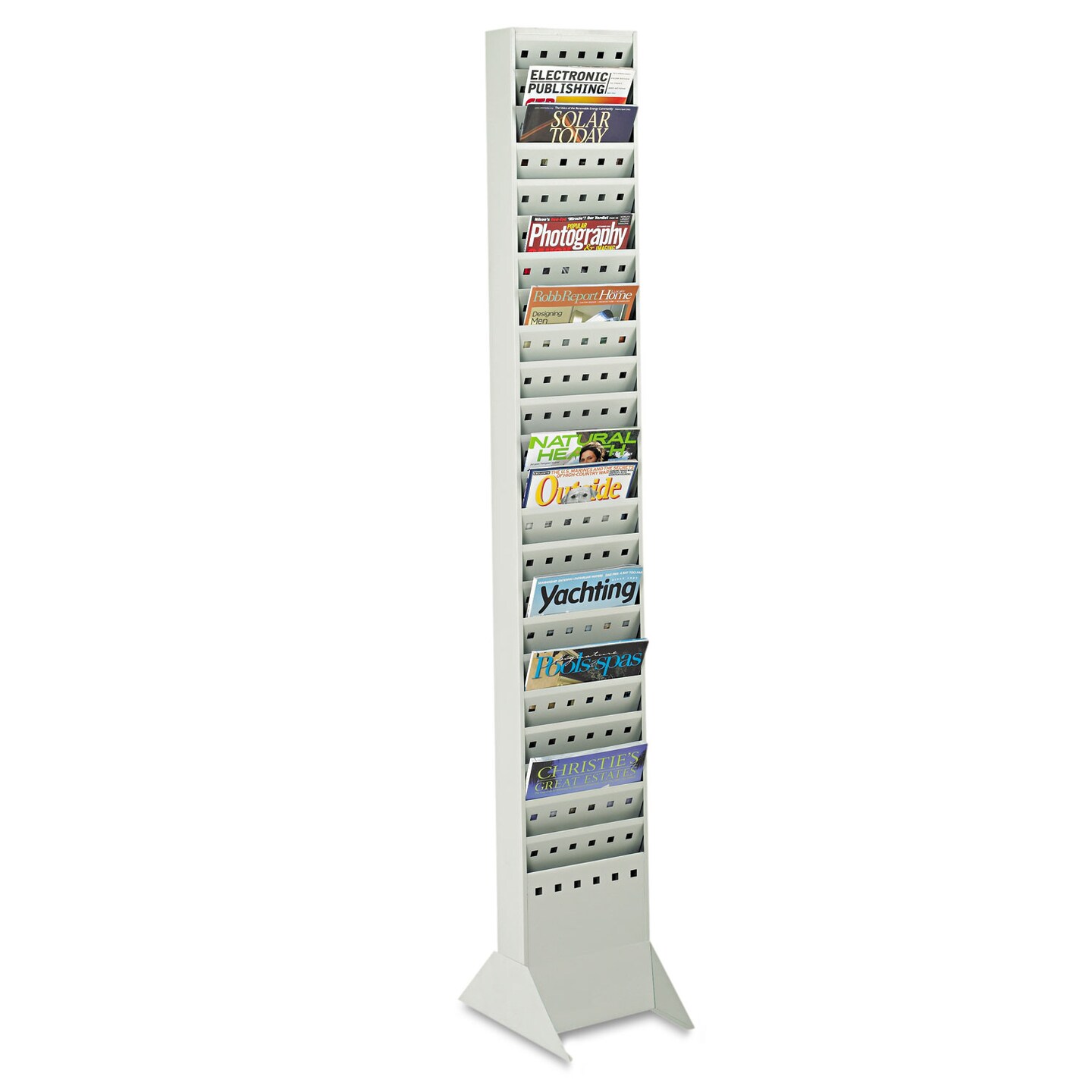 Steel Magazine Rack, 23 Compartments, 10w x 4d x 65.5h, Gray Steel Magazine Rack, 23 Compartments, 10w x 4d x 65.5h, Gray