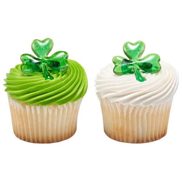 Shamrock Puffy Glitter Cupcake Rings, 12ct