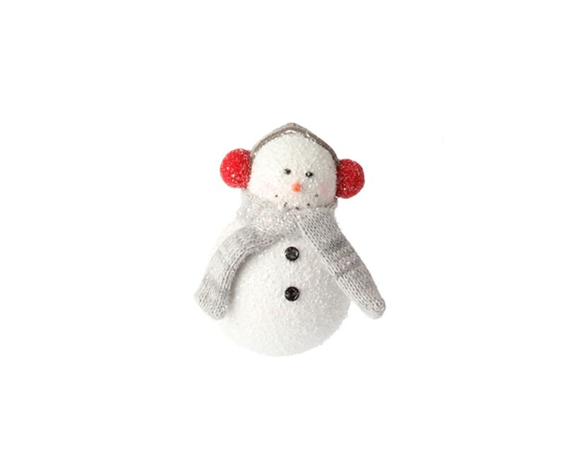 Raz 4.5&#x22; Glittered Snowman with Earmuffs Christmas Ornament