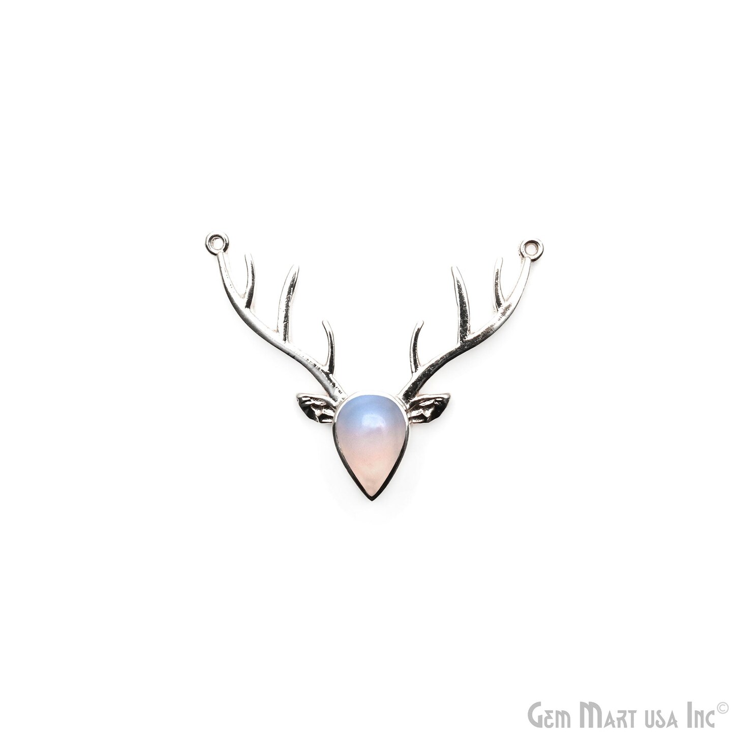 Reindeer Horn Necklace Pendant, Labradorite Gemstone Reindeer Head, Antlers/ Horns, 42x14mm, Horn Necklace, GemMartUSA (LB-50520)