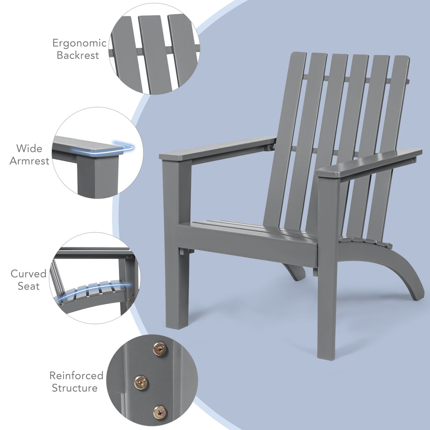 Patio Durable Acacia Wood Adirondack Lounge Armchair with Slatted High Backrest