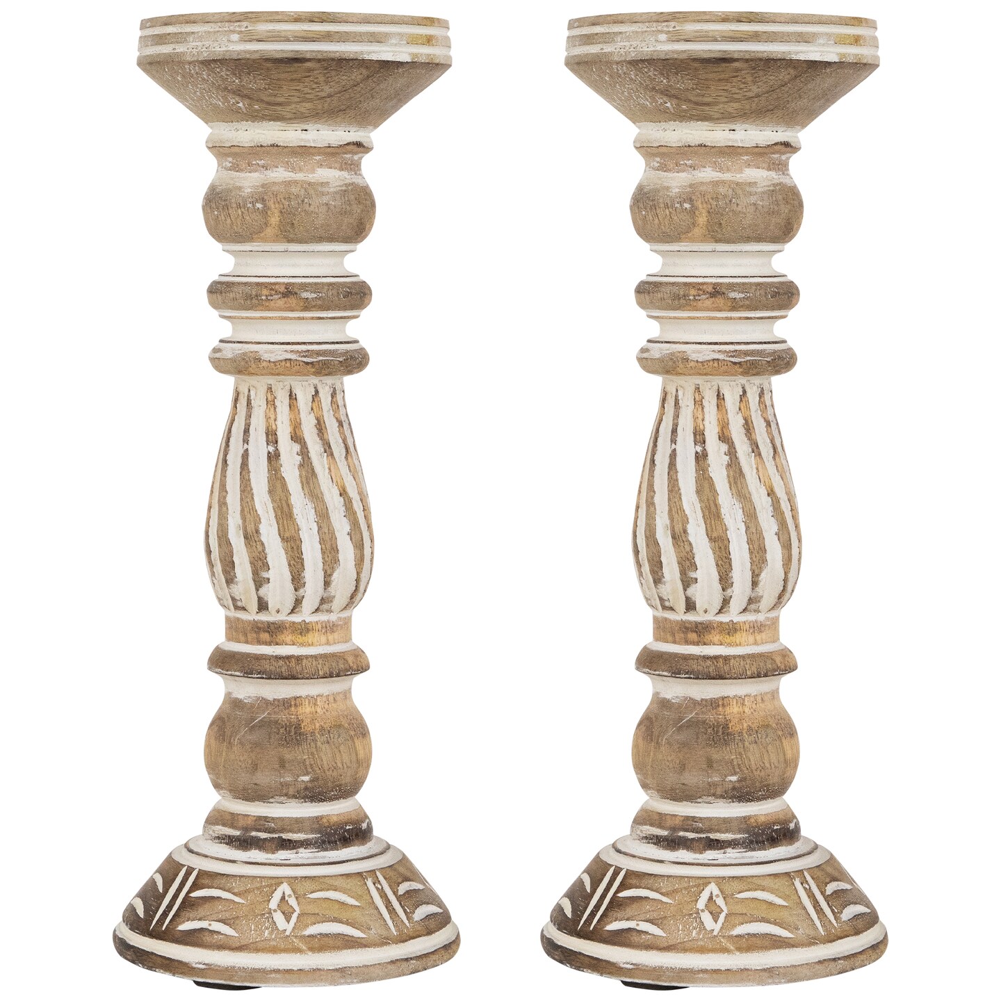Northlight Set of 2 Brown Etched Antique Style Pillar Candle Holders 12"