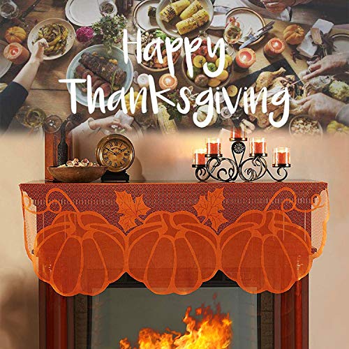 Fall Thanksgiving Decor Fireplace Scarf 20 x 60 Inch Brown Mantle Scarves Cover Lace Fall Runner for Thanksgiving Door Decorations Autumn Table Cover (Brown)