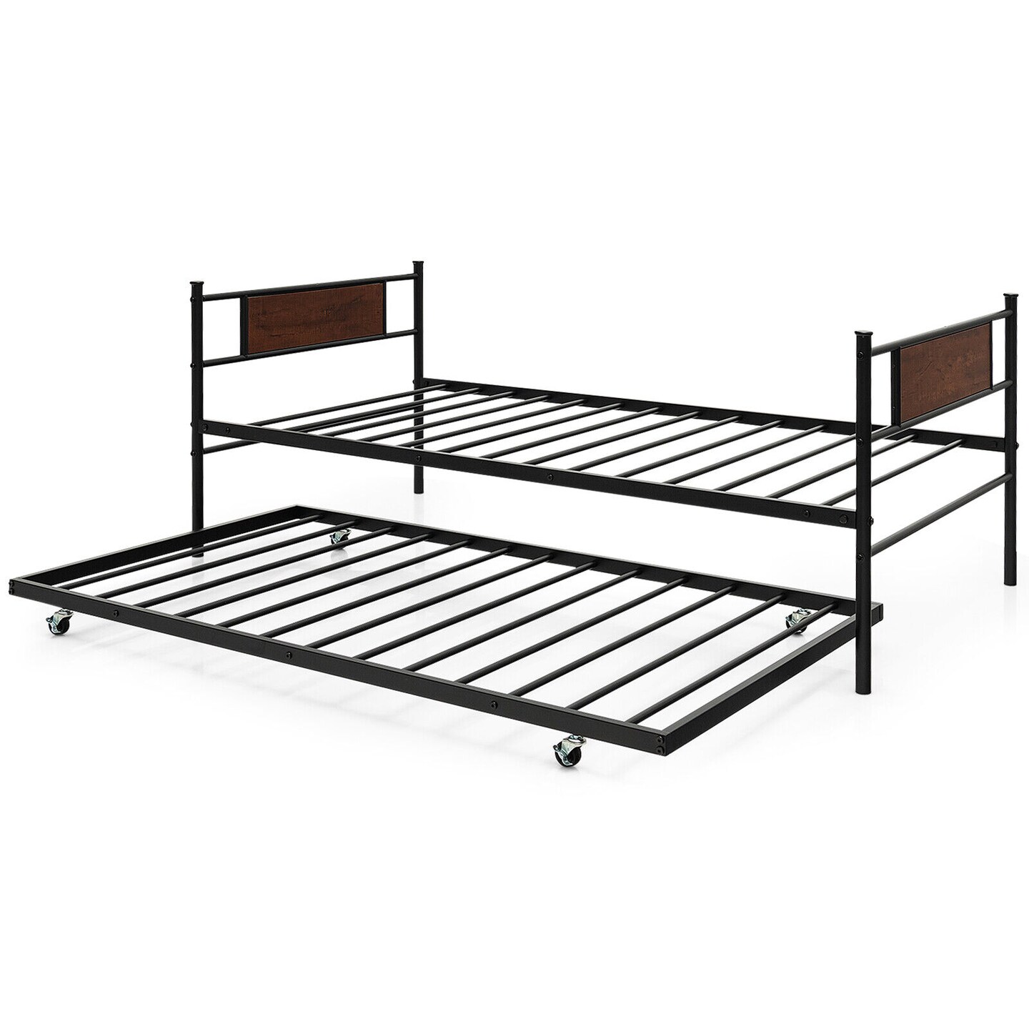 Black Twin Daybed Frame with Pullout Trundle, Space-Saving Design