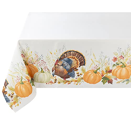 Autumn Printed Fabric Table Cloth, Fall, Harvest and Thanksgiving Tablecloth (Thankful Turkey, 60" X 104" Rectangular)