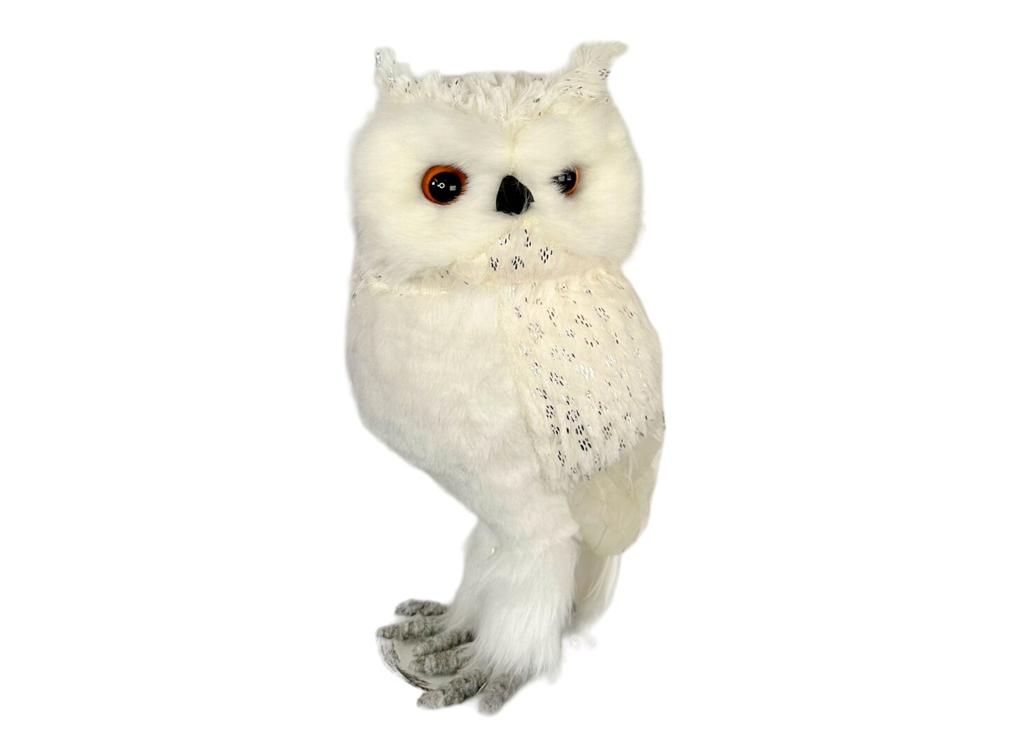 11&#x22; Foam Faux Fur Feather Snow Owl - Silver &#x26; White Winter Decor - Serene Elegance for Seasonal Displays and Holiday Tabletops