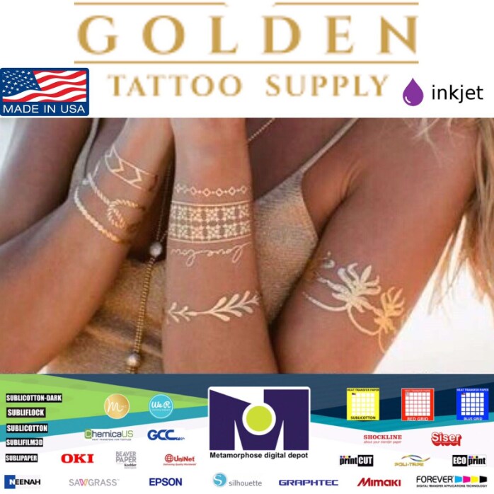 INKJET Temporary Tattoo Tatoo GOLD Transfer Decal Paper 8.5&#x201D;x11&#x201D; 25 Sh Made In US.