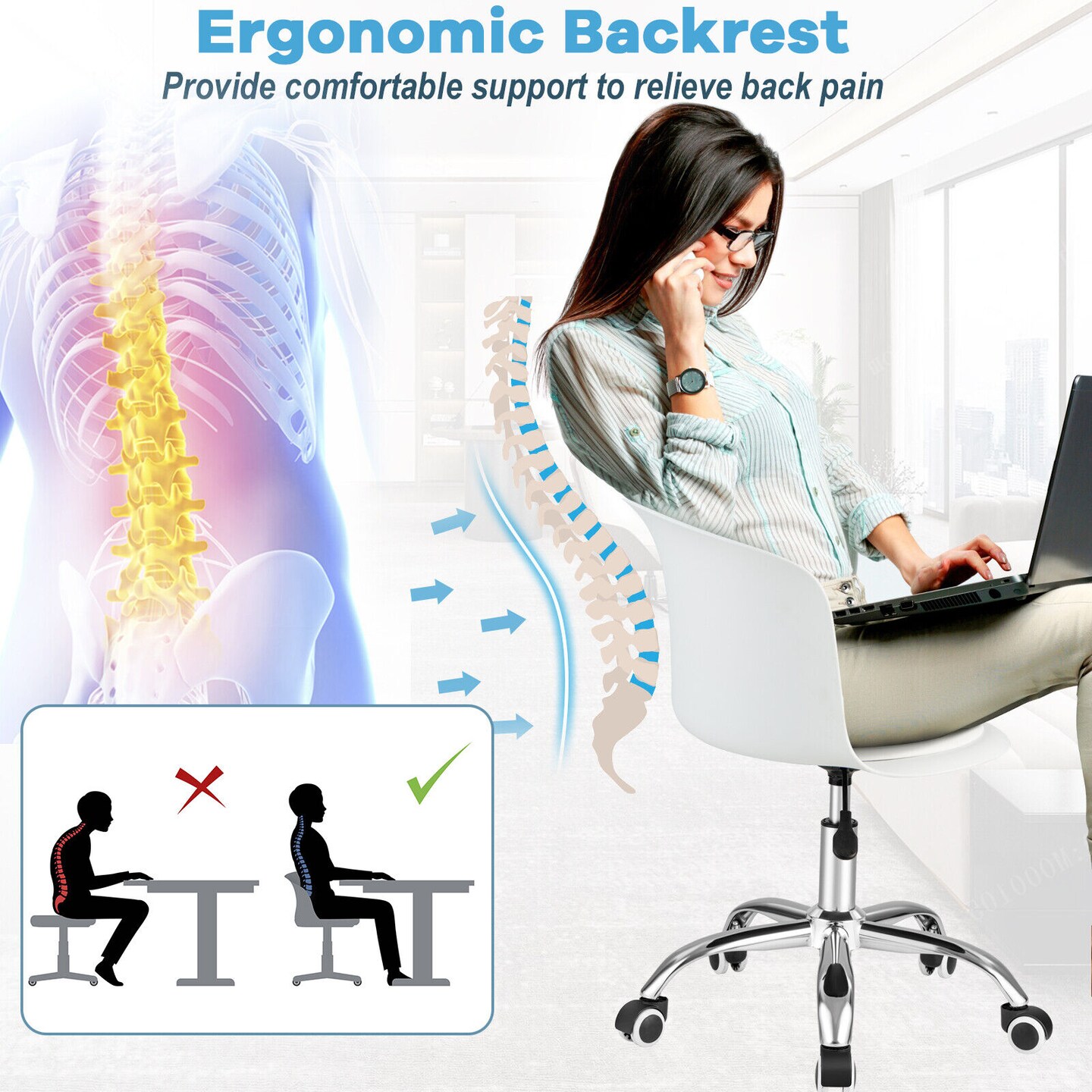 Set of 2 Computer Desk Chair with Ergonomic Backrest and Soft Padded Seat