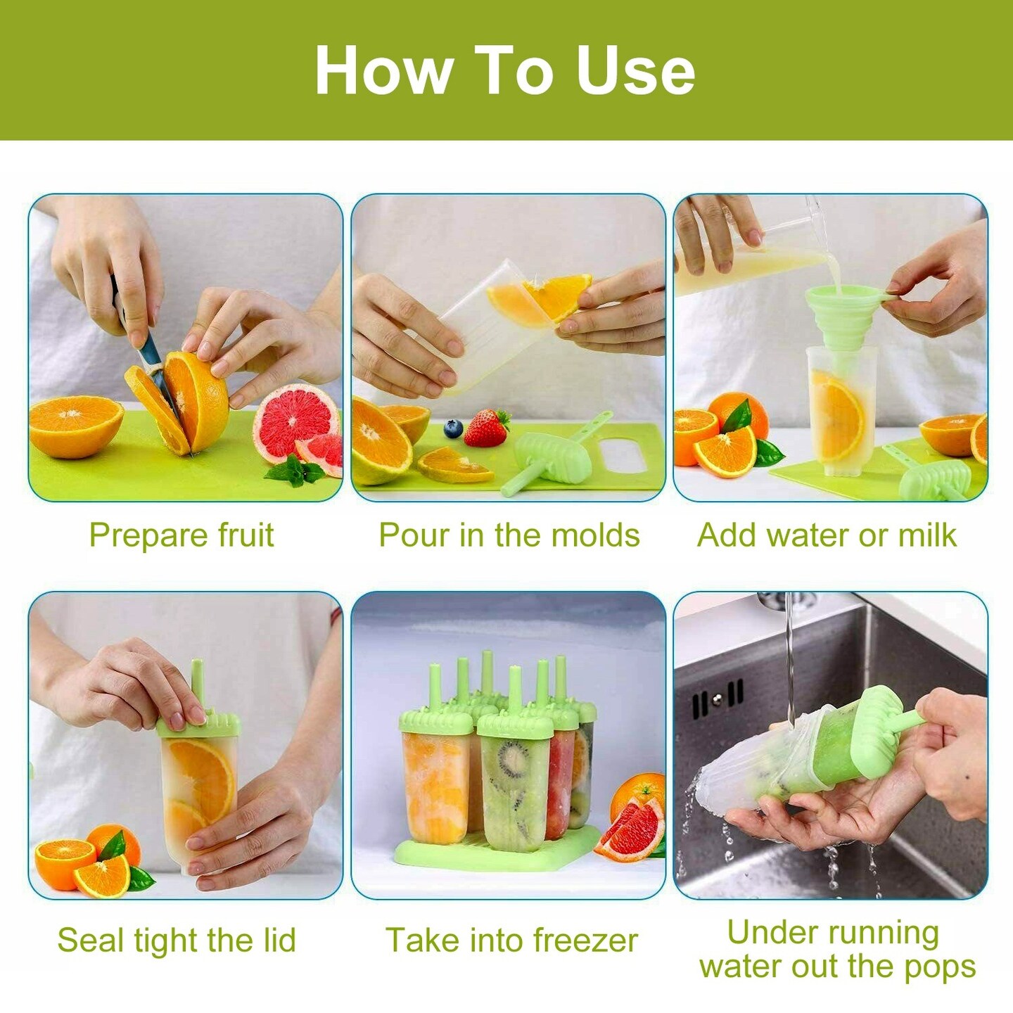 6Pcs DIY Popsicle Reusable Molds For Homemade Iced Snacks