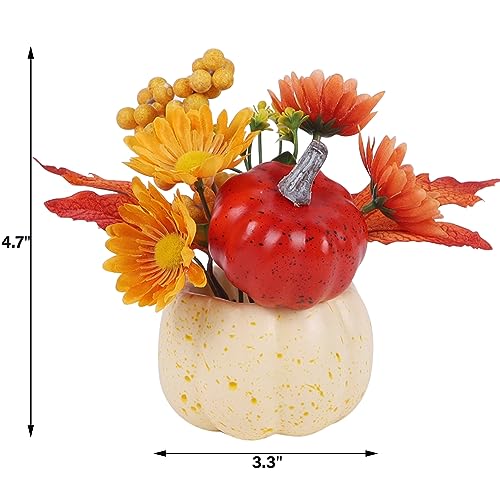 winemana Thanksgiving Decorations Set of 6 Artificial Pumpkins, Decorative Pumpkin with Maple and Flowers for Harvest Fall Decor Table Centerpiece Home Kitchen Party