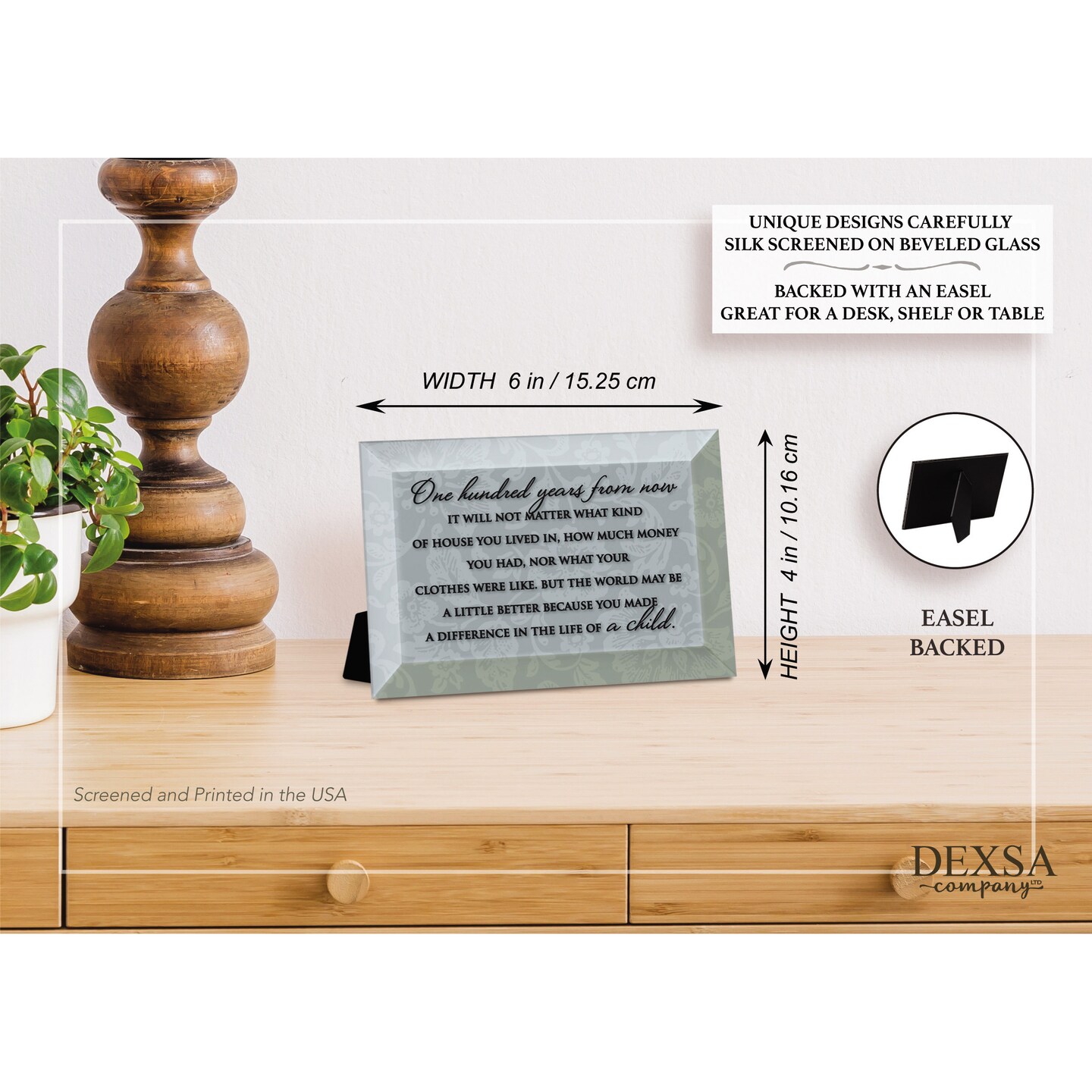 Dexsa One Hundred Years Beveled Glass Plaque with Easel