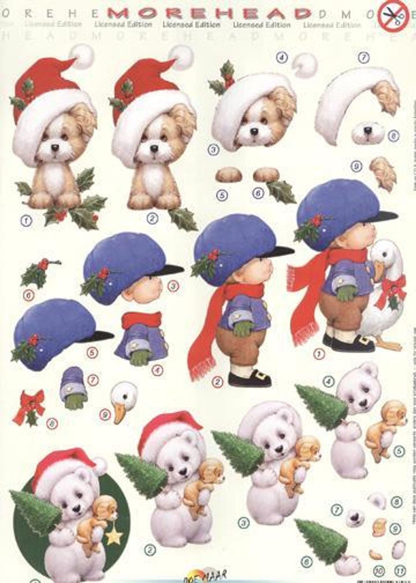 Reddy Creative Cards 3D Precut Puppy with Santa hat, boy and goose, teddy bear and puppy