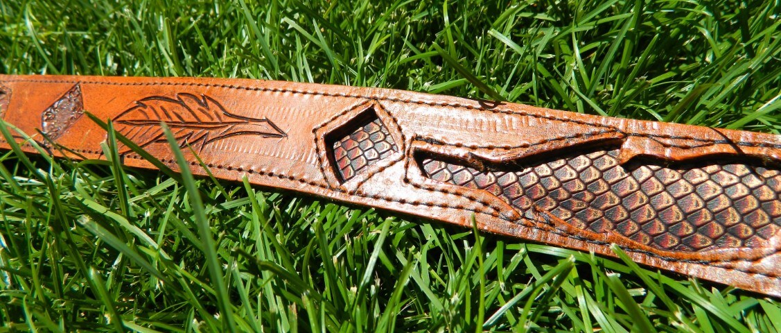 Snakeskin, leather and agate handmade belt Vtg 80 main image 3