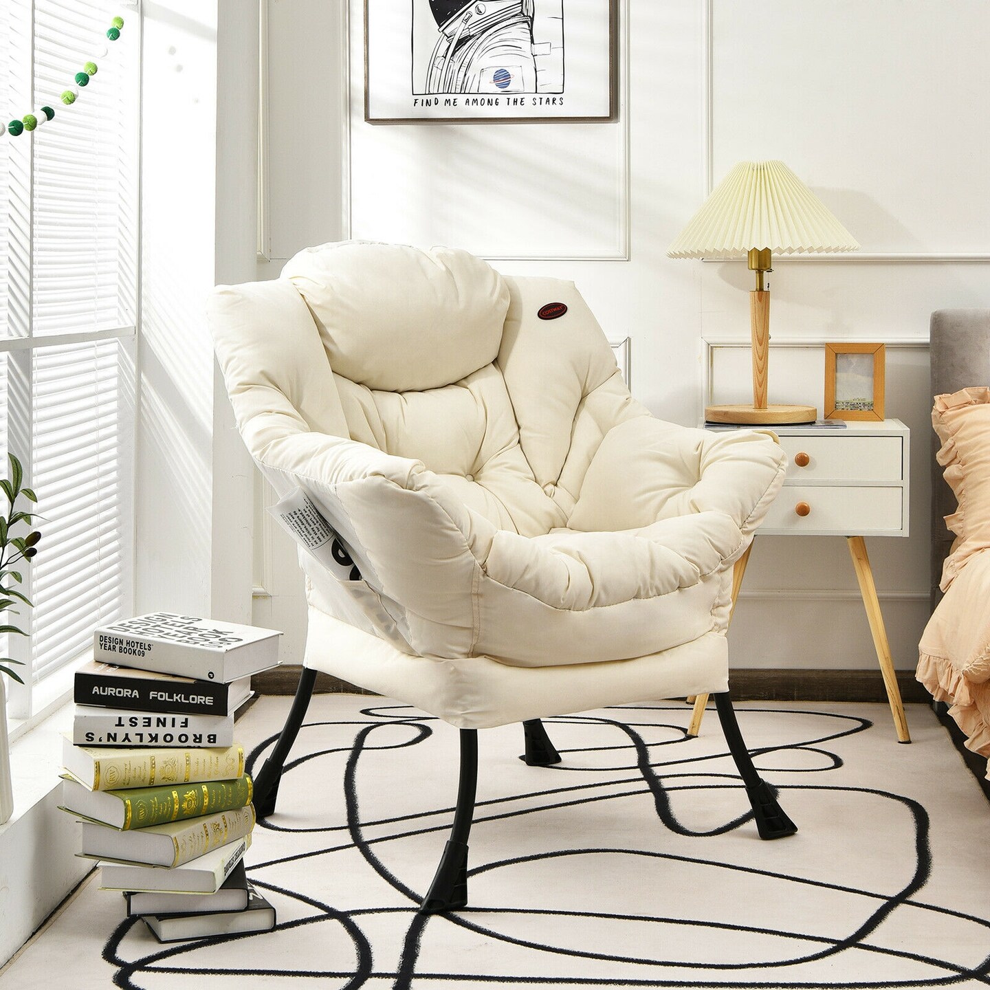 Modern Polyester Fabric Lazy Chair with Side Pocket and Tufted Design Perfect for Any Corner