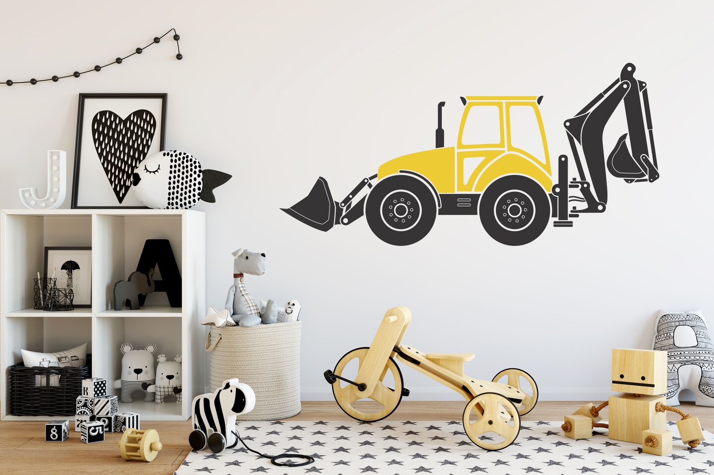 Backhoe Tractor Wall Decal, Decals for Kids, Removable Construction Themed Nursery Decor, Two