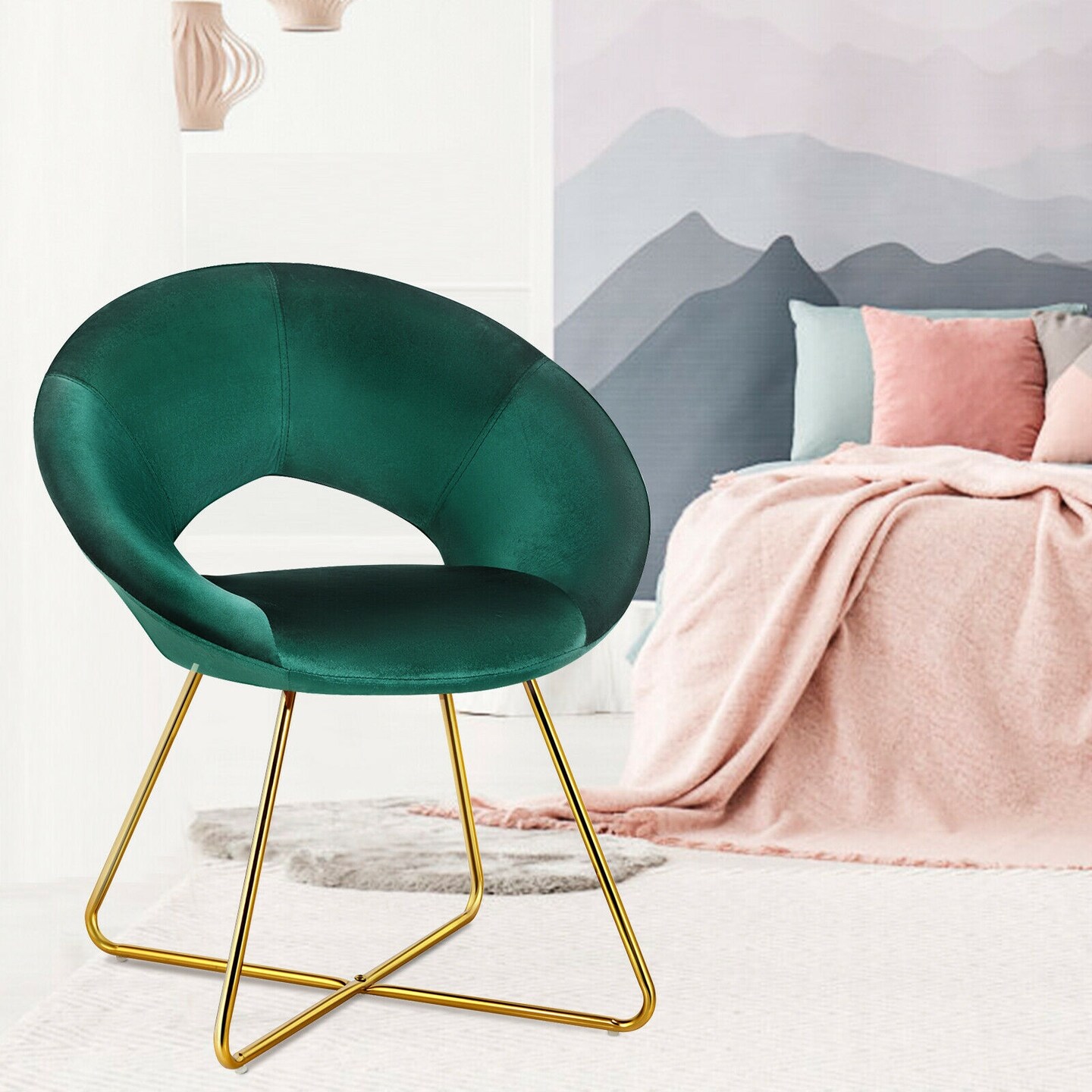 Modern Glam Velvet Accent Arm Chair with Golden Metal Legs and Soft Cushion Seat