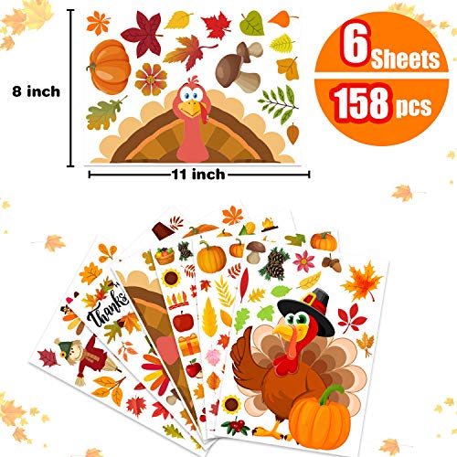 Fall Window Clings 158 PCS Thanksgiving Window Clings Fall Window Clings for Glass Windows Fall Window Decor for Offices Autumn Leaves Turkey Window Clings Home School Office