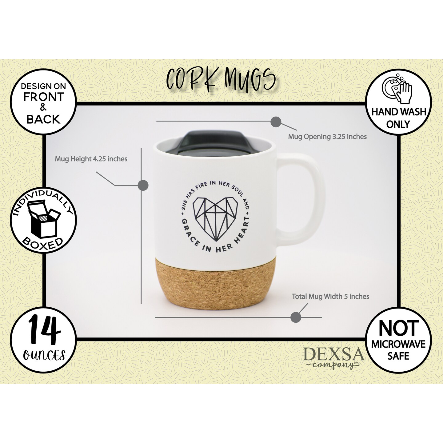 Dexsa She Has Fire In Her Soul Designer Cork Bottom Mug with Lid - 14 oz