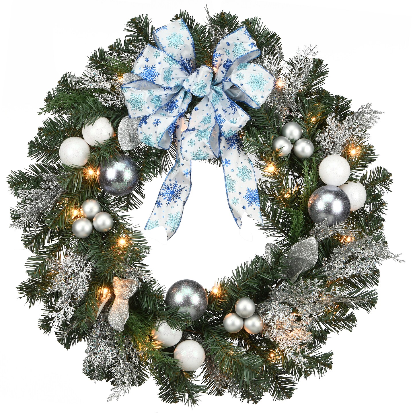 32&#x22; Decorative Collection Ornament Wreath with Clear Lights