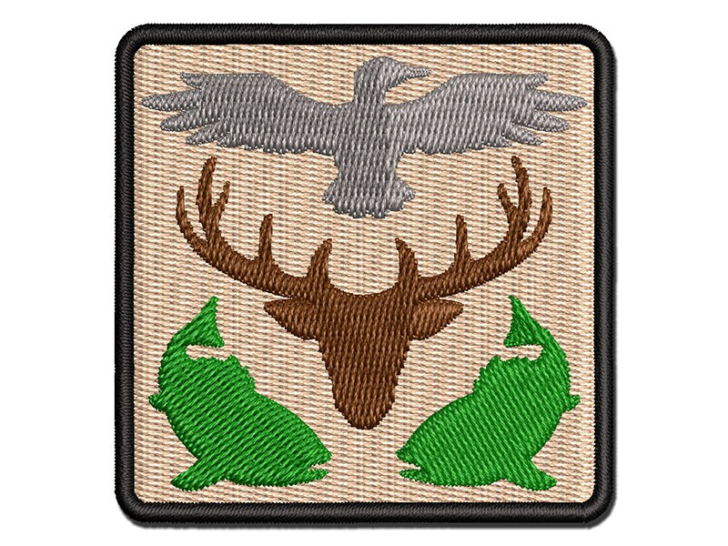 Hunter Deer Fish Duck Hunting Fishing Multi-Color Embroidered Iron-On Patch  Applique