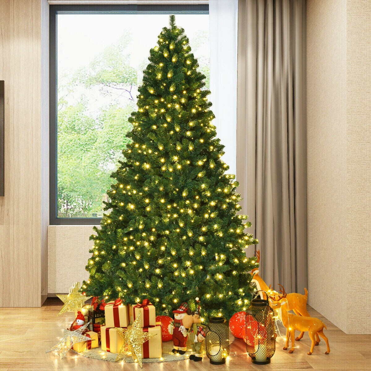 Pre-lit Artificial Natural Christmas Tree with LED Lights