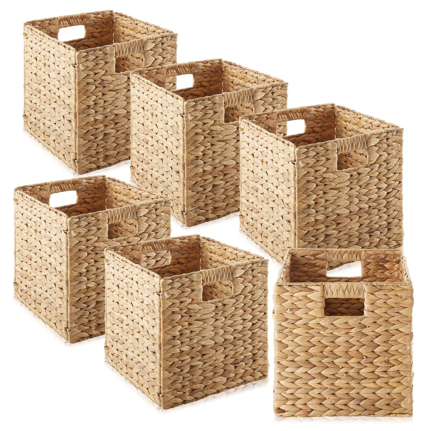 Casafield Water Hyacinth Storage Baskets, Collapsible Cube Organizers, Woven Bins for Bathroom, Bedroom, Laundry, Pantry, Shelves