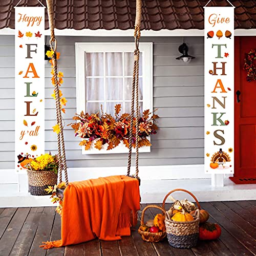 Fall Decorations for Home | Thanksgiving Decorations | Happy Fall Y'all & Give Thanks Porch Banners for Thanksgiving, Fall Autumn Decor