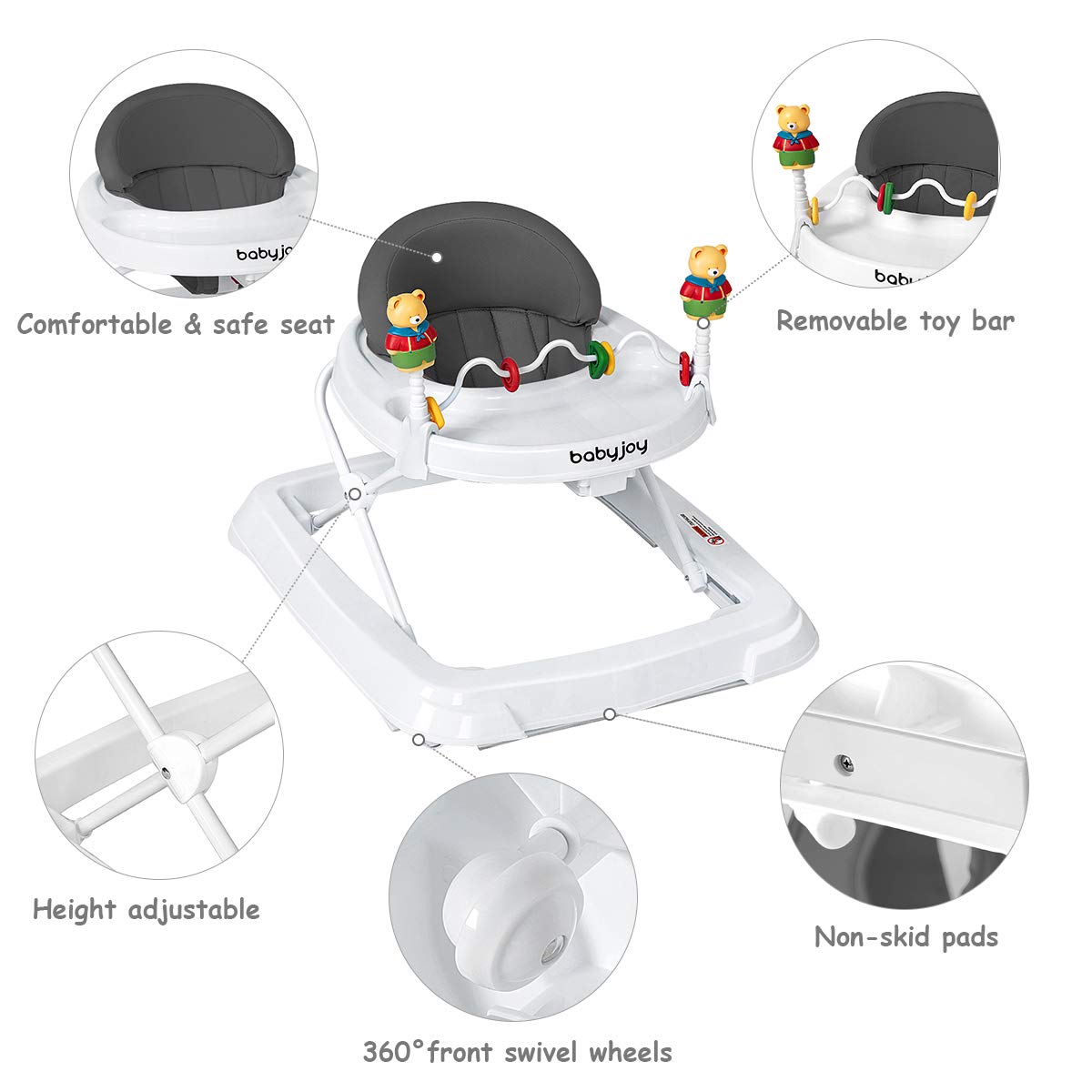 Adjustable Height Removable Folding Portable Baby Walker