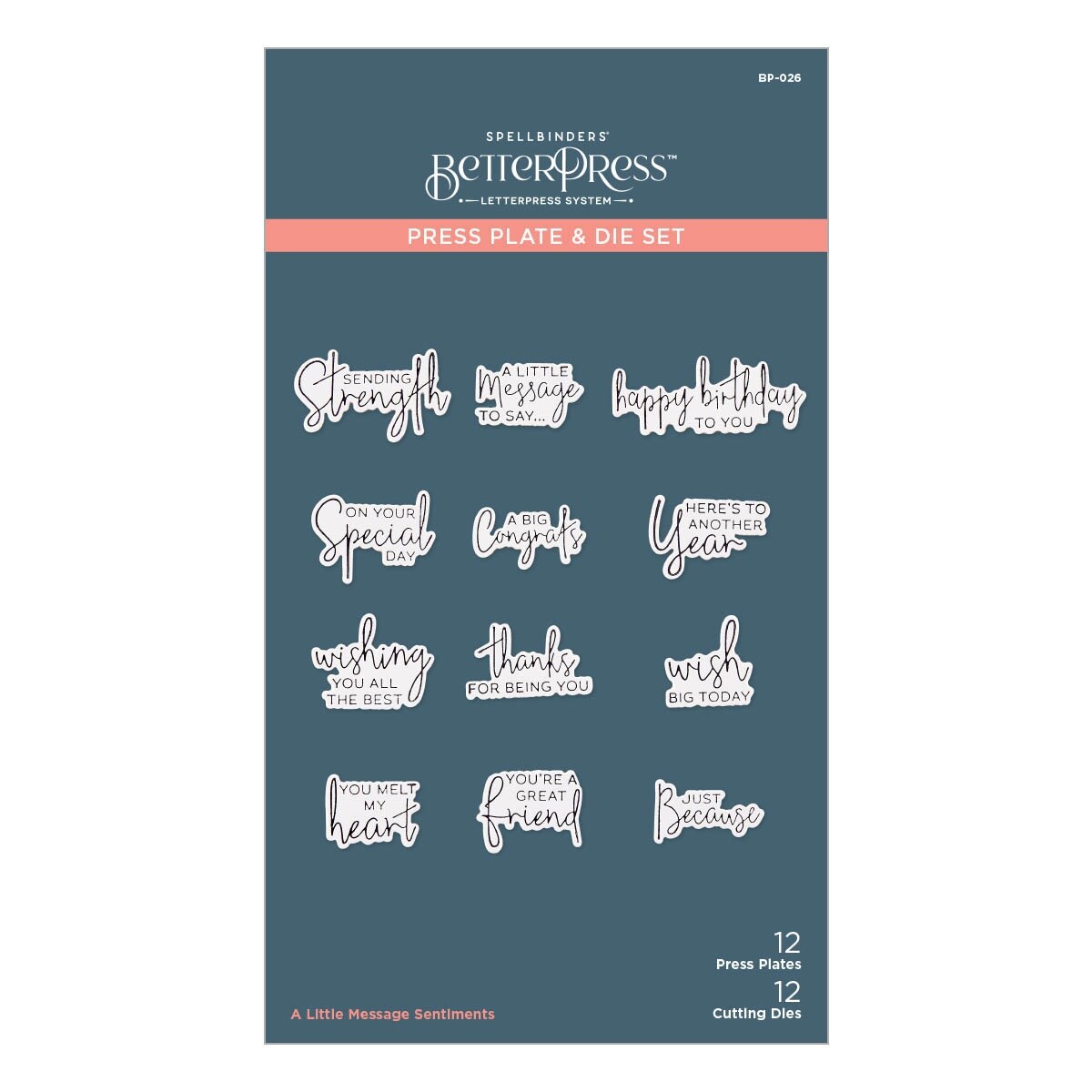 Spellbinders BetterPress Letterpress Press Plates & Dies Set-A Little Message 12/Plates & 12/Dies