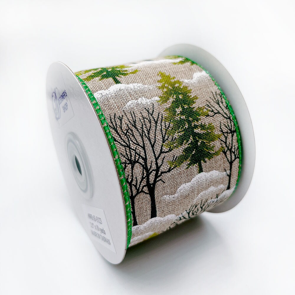 Designer&#x27;s Shop Holiday Christmas Tree wired edge ribbons, WR 63-5123, 2.5 x 10 yards