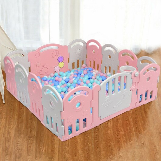 14-Panel Baby Playpen with Music Box &#x26; Basketball Hoop