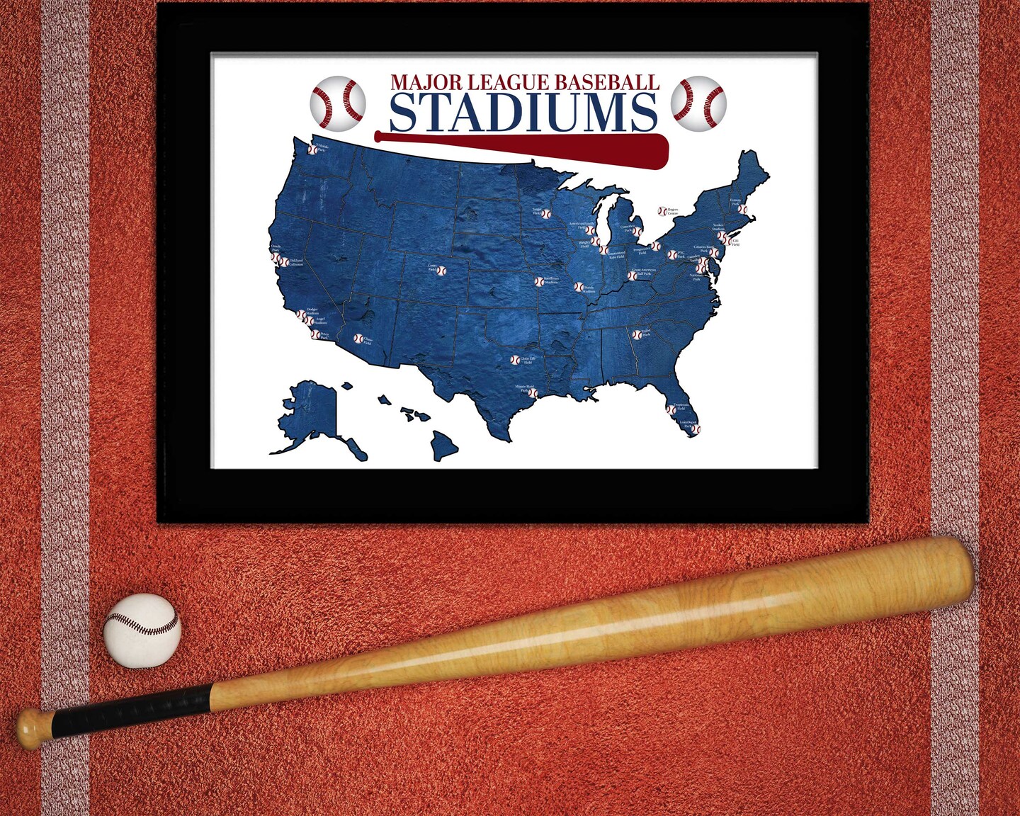 Major League Baseball Stadium Map MLB Push Pin Map Ballpark Major League Baseball Stadium Map MLB Push Pin Map Ballpark