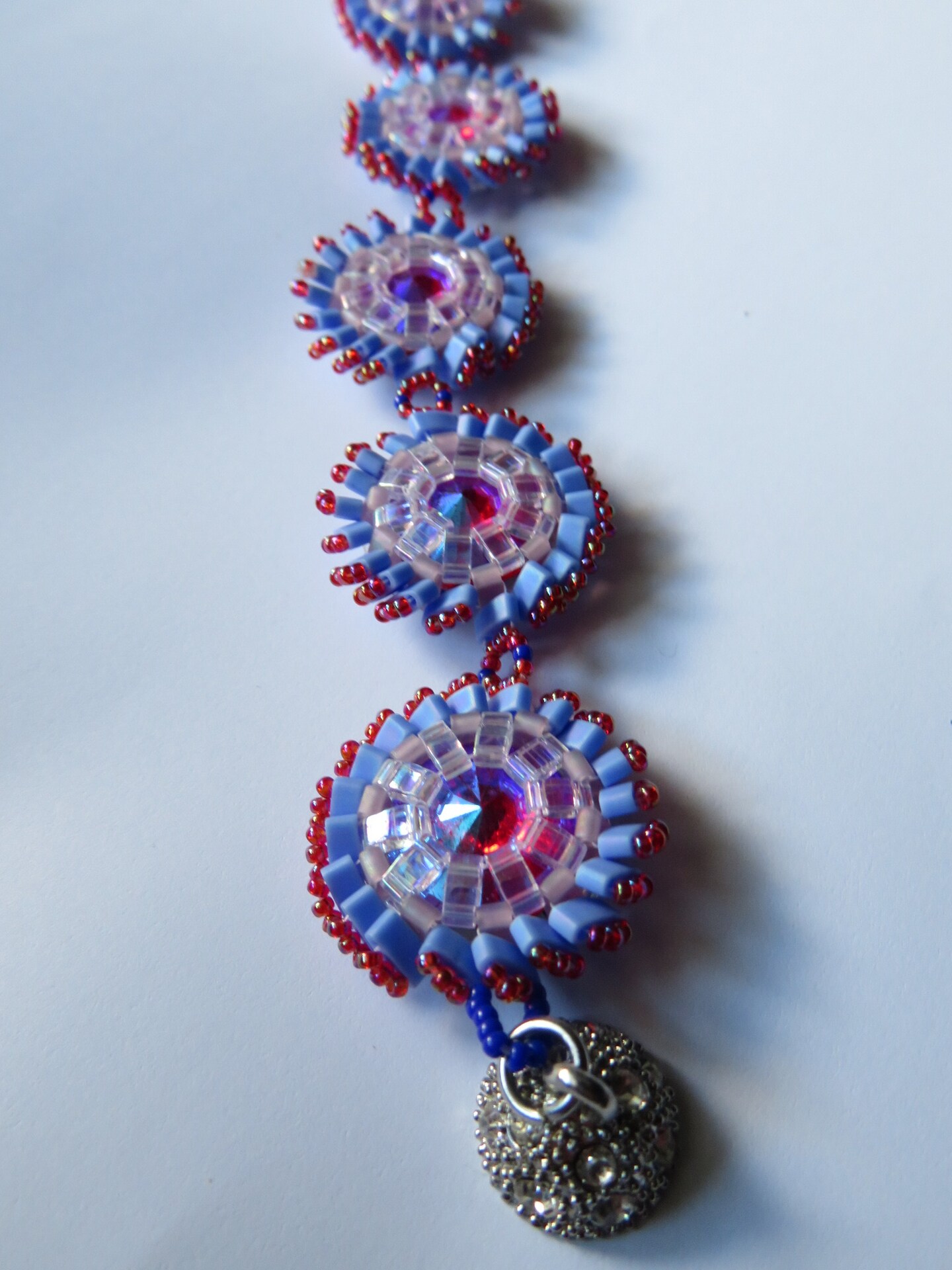 Beautiful bead woven cuff bracelet with Swarovski crystals