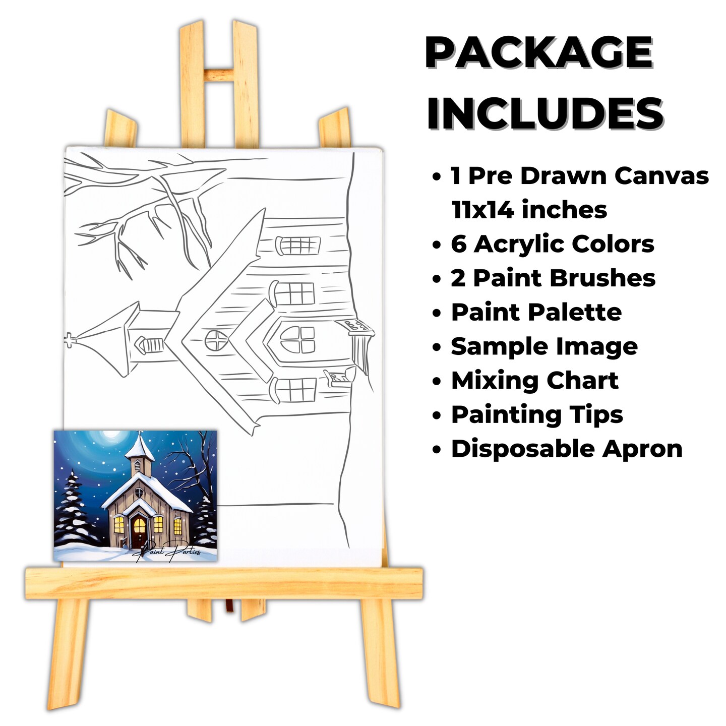 &#x22;Church House Lights&#x22; DIY Canvas Art Painting Kit, Adult Beginner, Acrylic Paint Size 11x14 inch