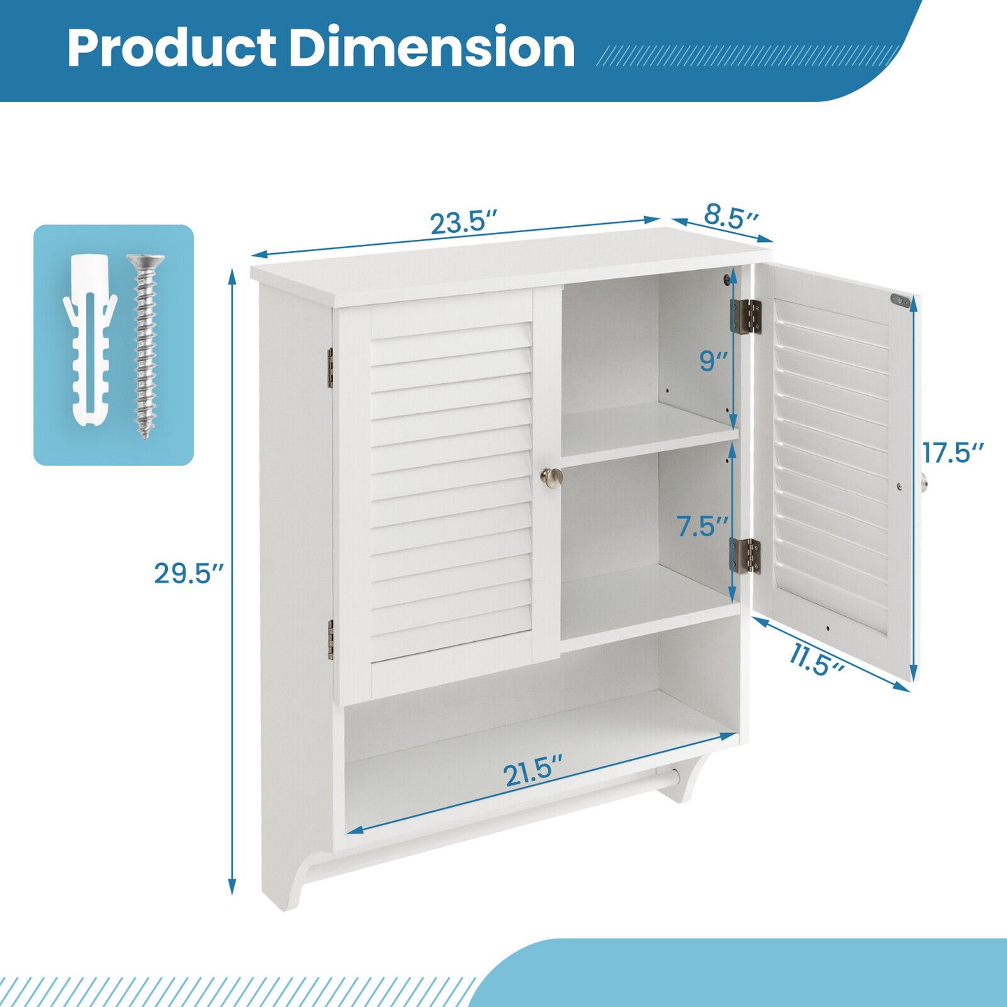 2-Doors Bathroom Wall-Mounted Medicine Cabinet with Towel Bar