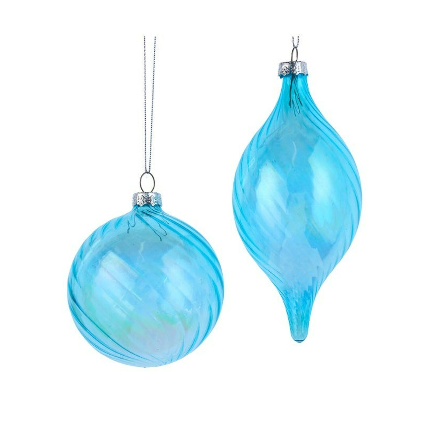 KSA 6ct Blue Iridescent Finial and Ball Glass Christmas Ornaments 3&#x22; (80mm)