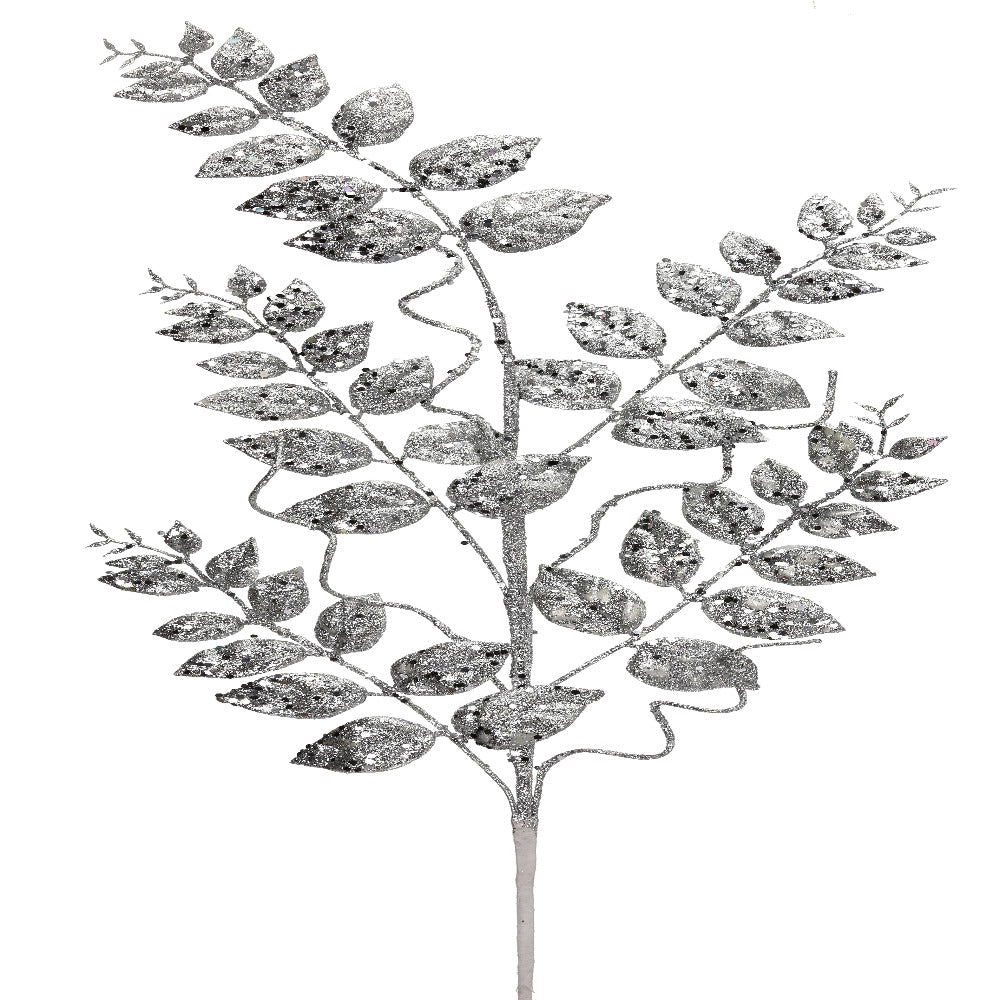 35&#x22; Silver Glitter Mica Later Fern Spray - Sparkling Christmas Decor