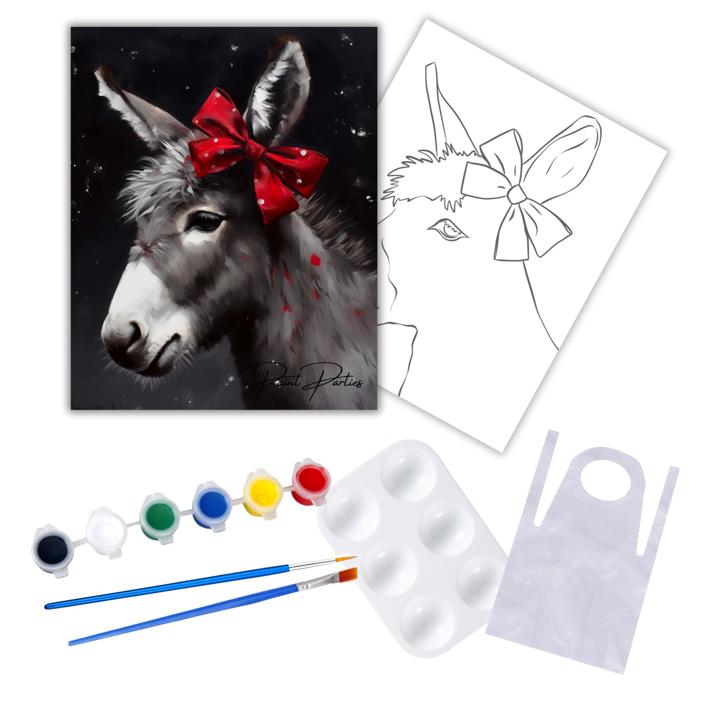 "Christmas Donkey" DIY Canvas Art Kit, Adult Beginner, Acrylic Paint Size 11x14 inch