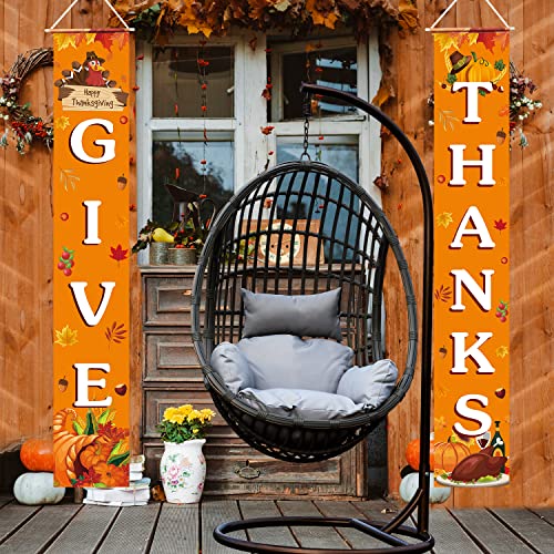 Thanksgiving Decorations GIVE THANKS Banner Porch Door Sign Autumn Fall Welcome Banner For Indoor Outdoor Wall Thanksgiving Decorations For Home