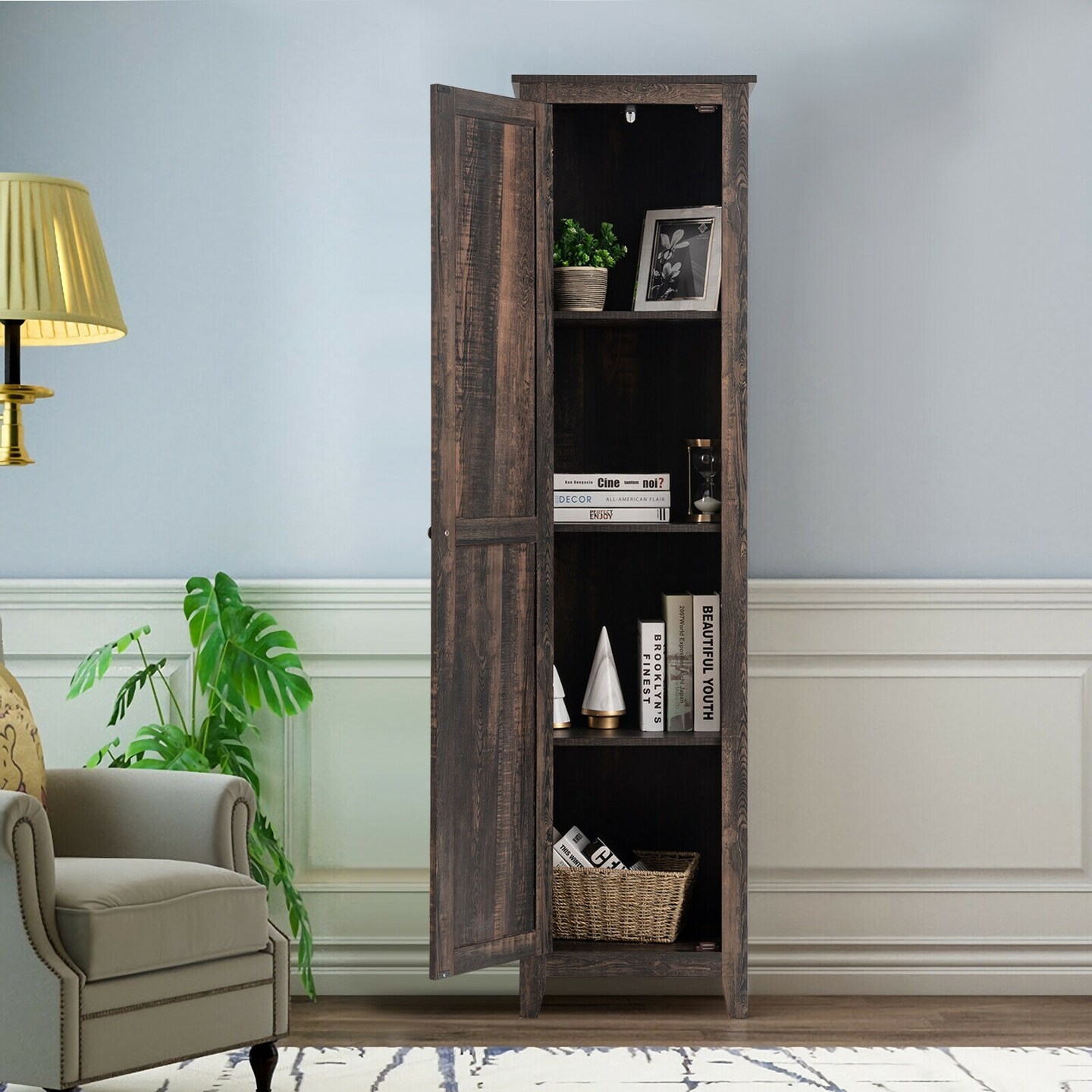 MDF Linen Tower Bathroom Storage Cabinet with 4 Shelves