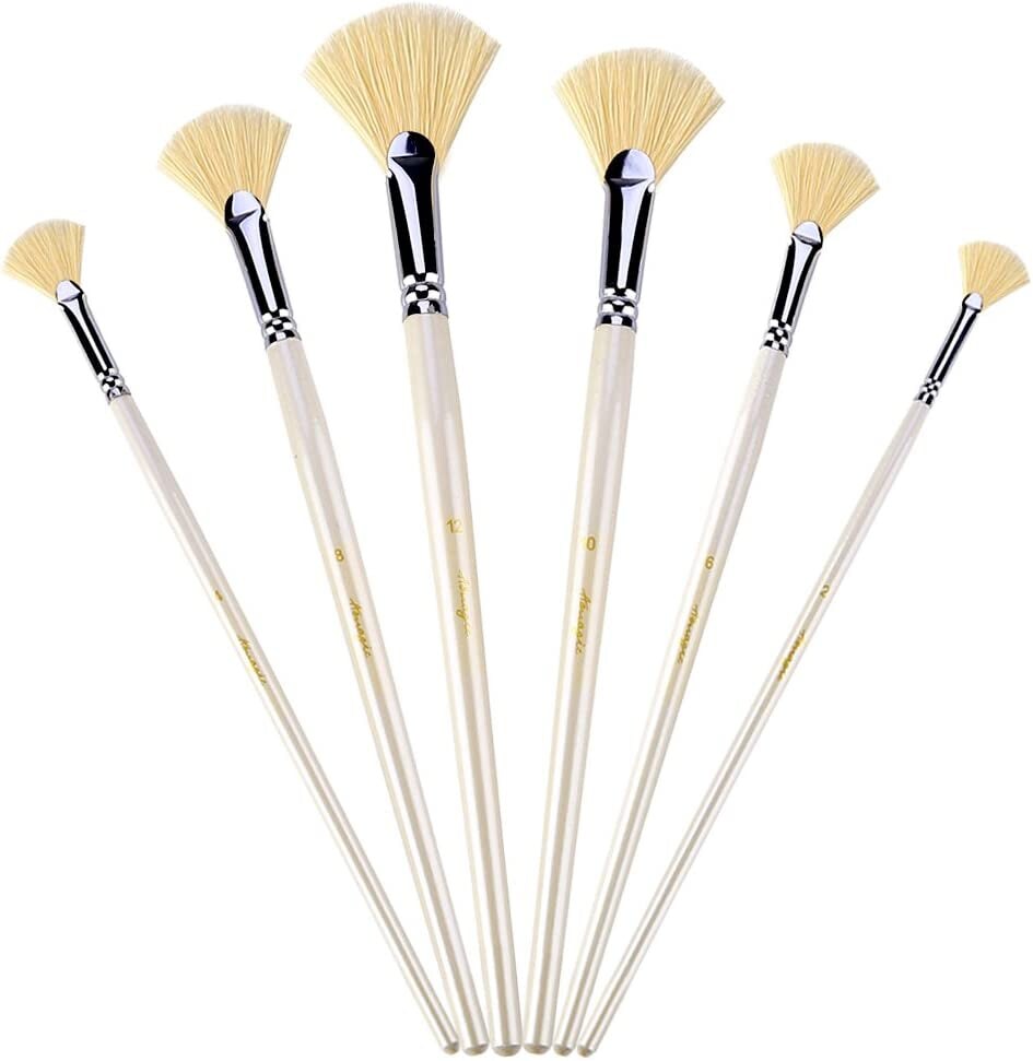 Amagic Fan Brush Set - Hog Bristle Natural Hair - Artist Soft Anti-Shedding  Paint Brushes for Acrylic Watercolor Oil Painting, Long Wood Handle with