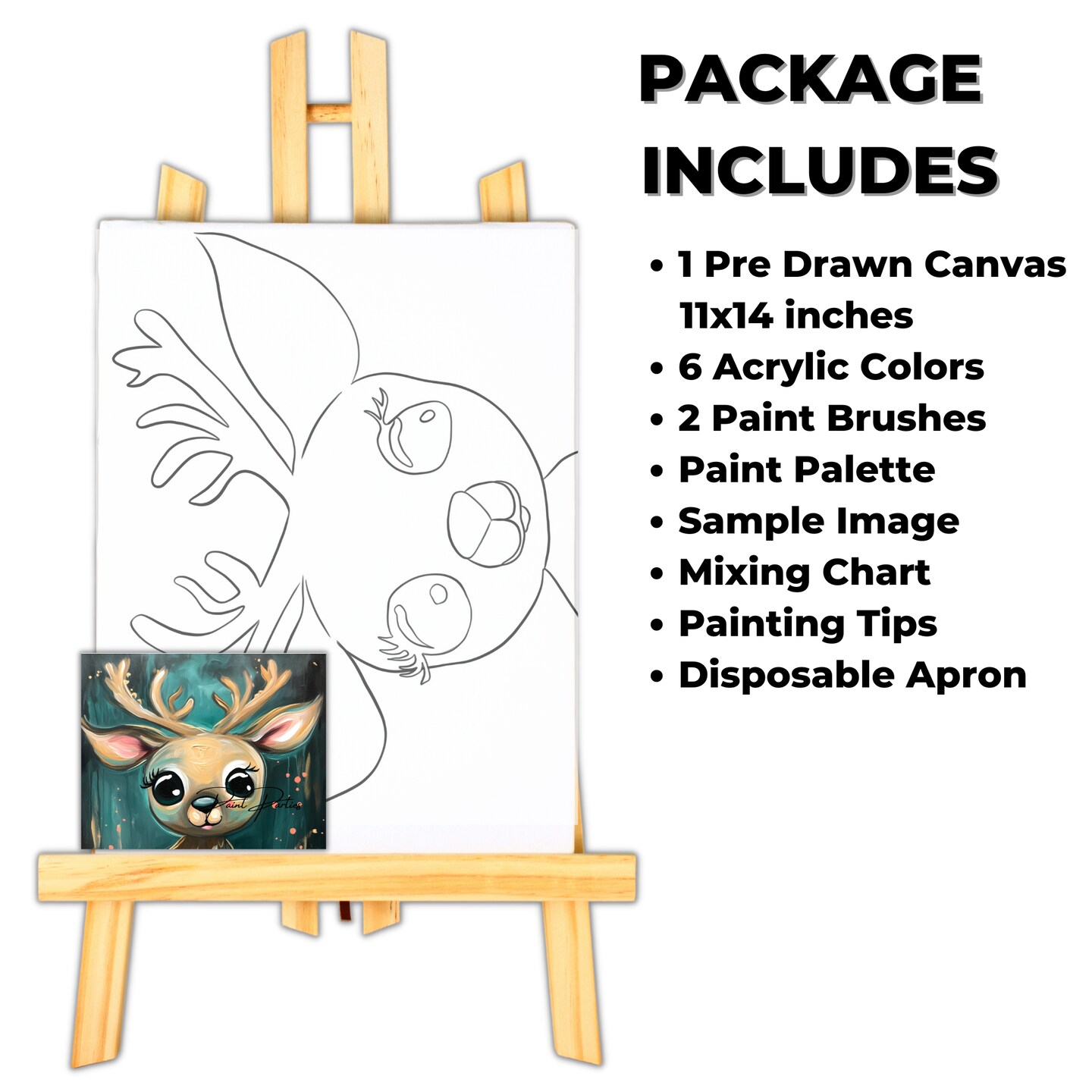 "Cute Reindeer" DIY Canvas Art Kit, Adult Beginner, Acrylic Paint Size 11x14 inch